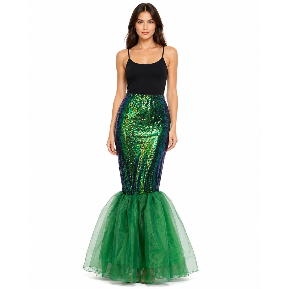 FUNNA Green Sequin Mermaid Tail Costume Maxi Skirt NWT XL